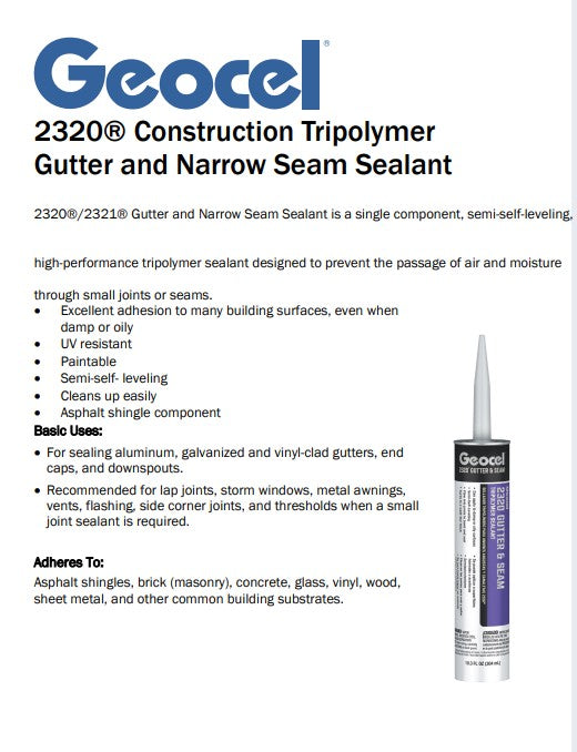 GEOCEL 2320 Trypolymer Gutter and Narrow Seam Sealant--Clear--24 Pack